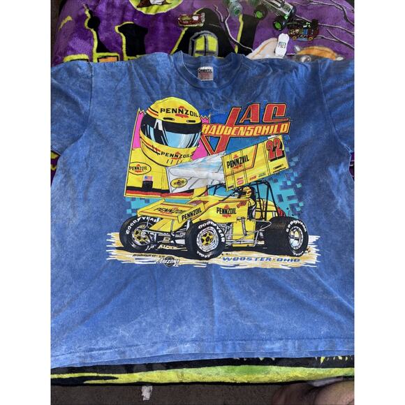 Vintage 1993 Jac Haudenchild Mens 2XL Wild Child World Of Outlaws Pennzoil Shirt - Picture 1 of 11